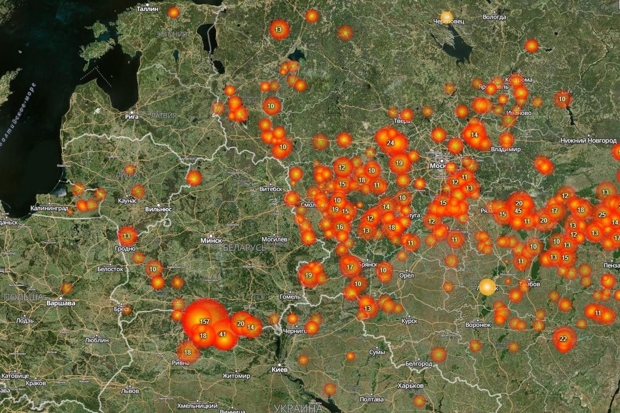 Карта пожаров в Восточной Европе на 24 апреля 2019 г.