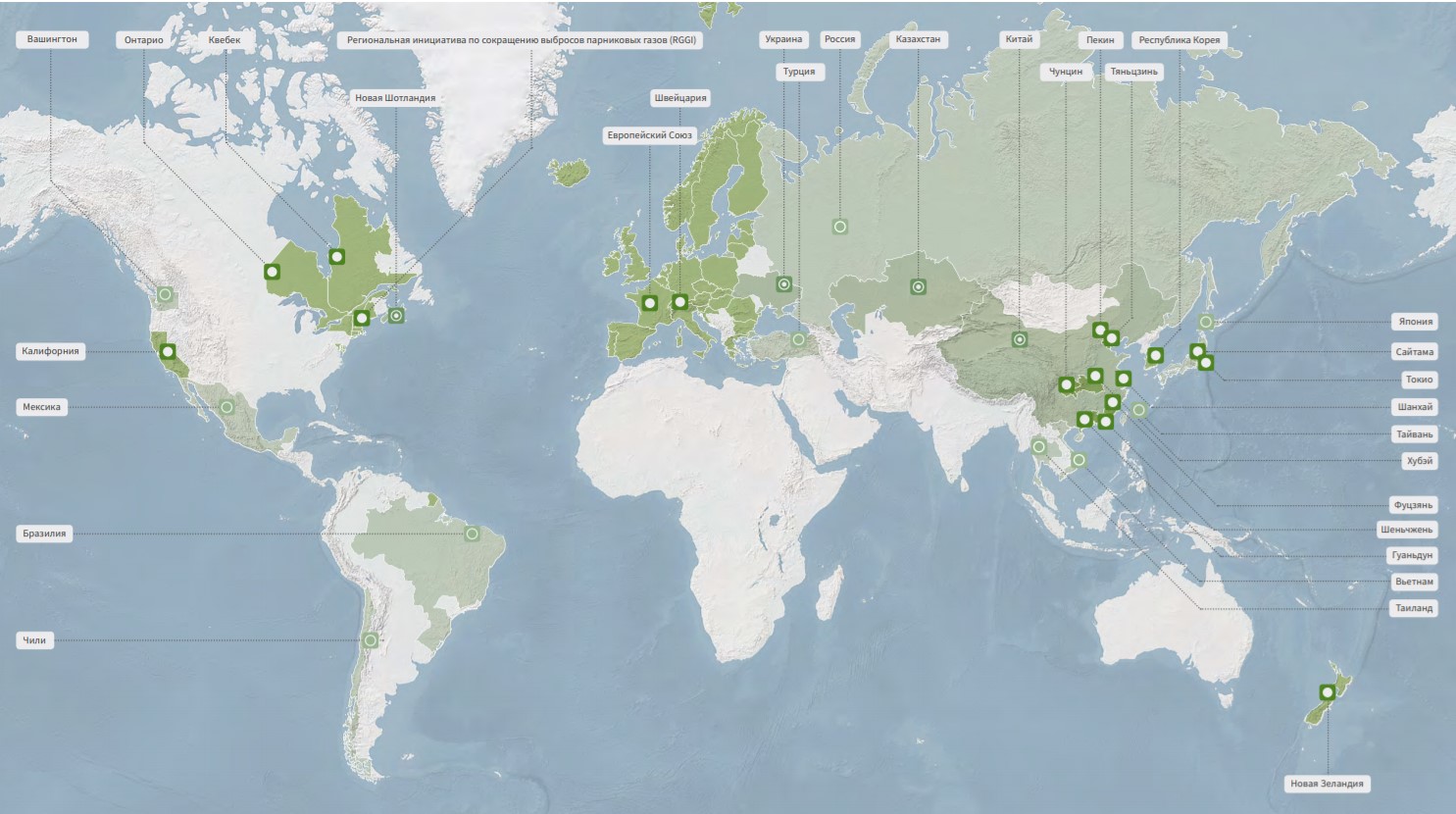 Карта СТВ от ICAP.  Обзор торговли эмиссионными квотами во всем мире.