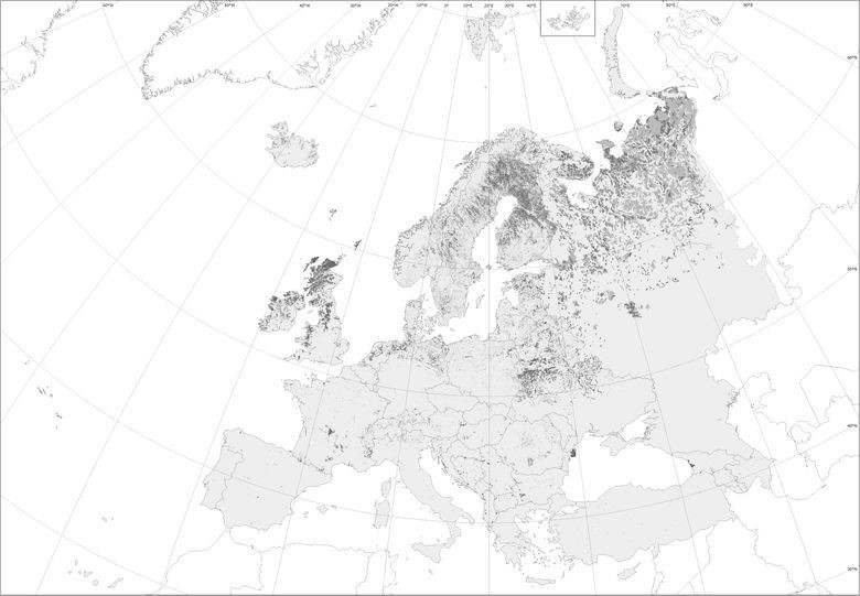 Карта торфяников Европы<sup>[10]</sup>.