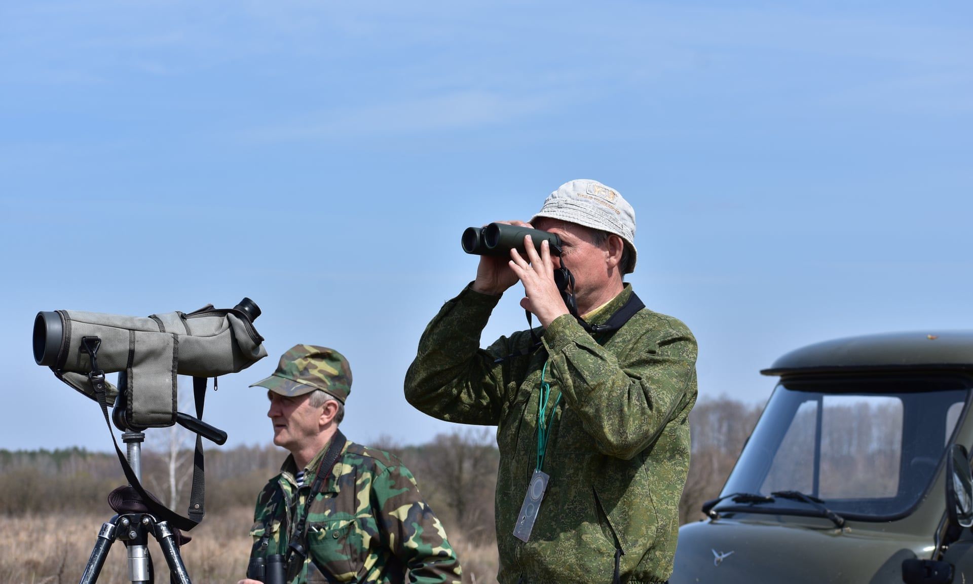 Birdwatchers Valery Yurko & Valery Dombrovskiy on the Palieski reserve