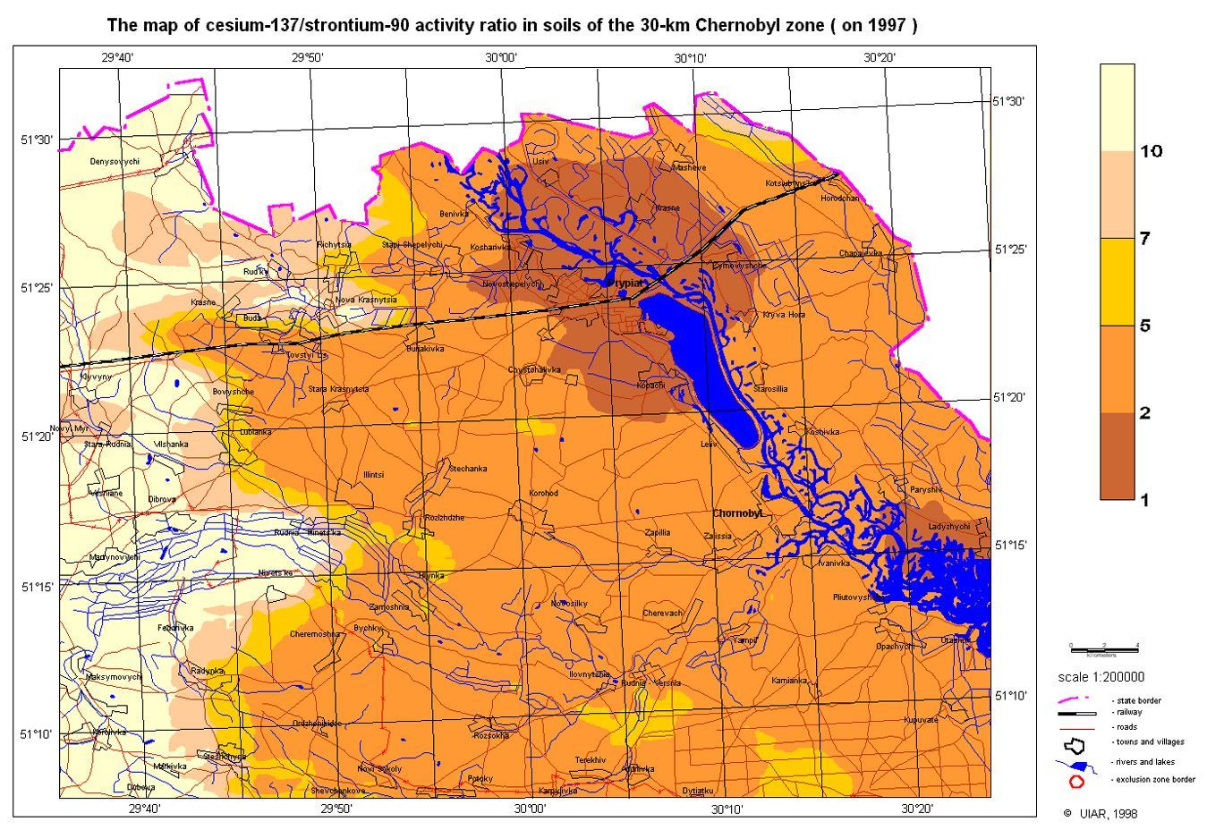 Карта загрязнений Стронцием-90 и Цезием-137 территории ПГРЭЗ
