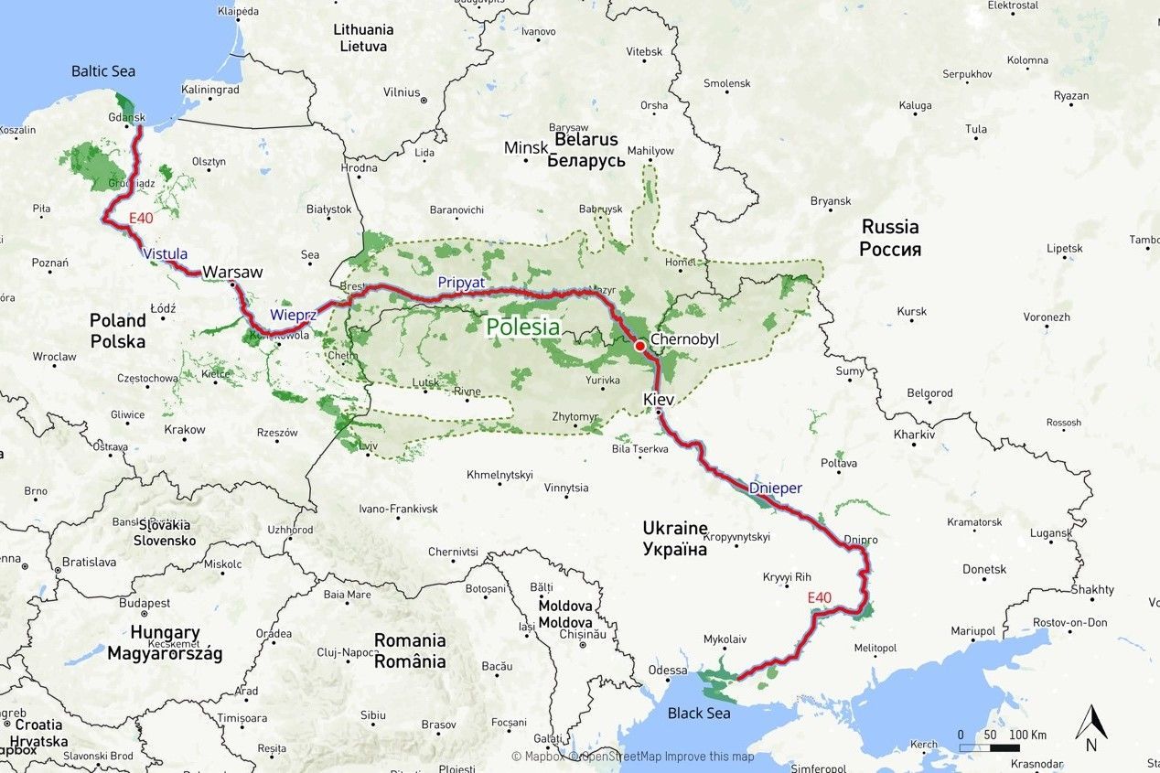 Карта планируемого строительства водного пути Е40.