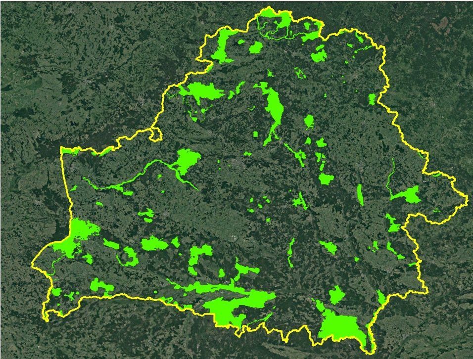 Схема потенциальных территорий Изумрудной сети в Беларуси
