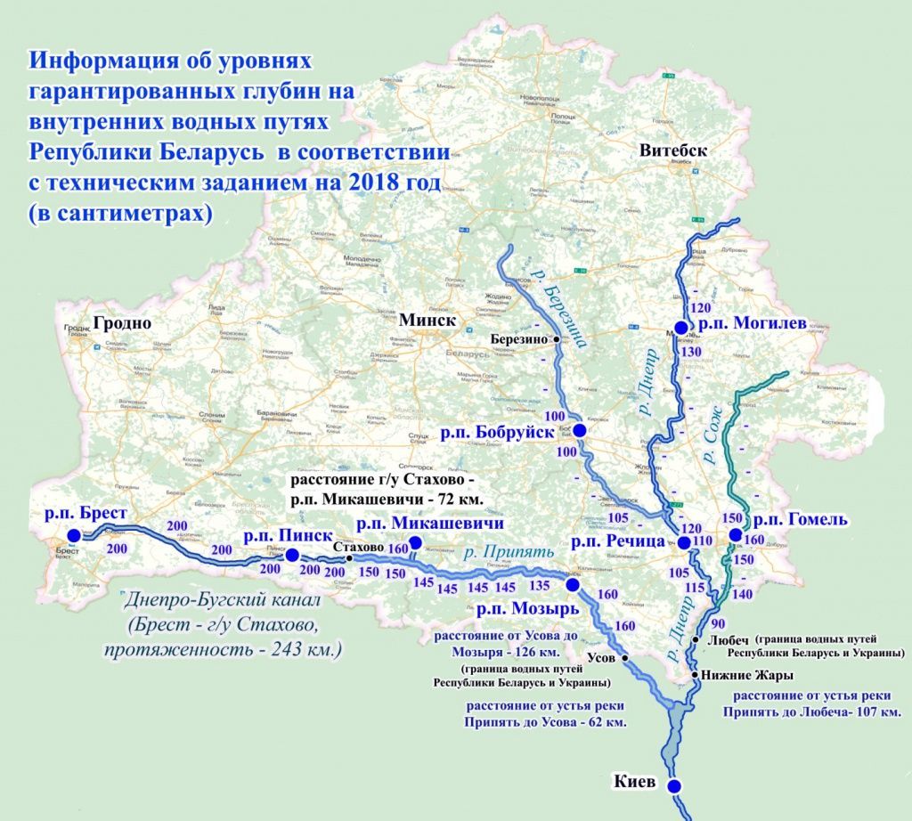 Уровни гарантированных глубин на водных путях Беларуси
