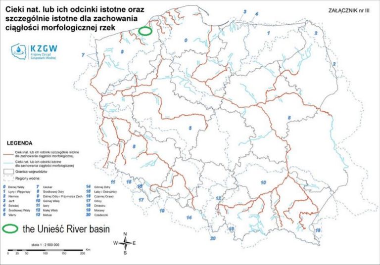 Rivers and their tributaries that are important and critically important to maintain morphological continuity