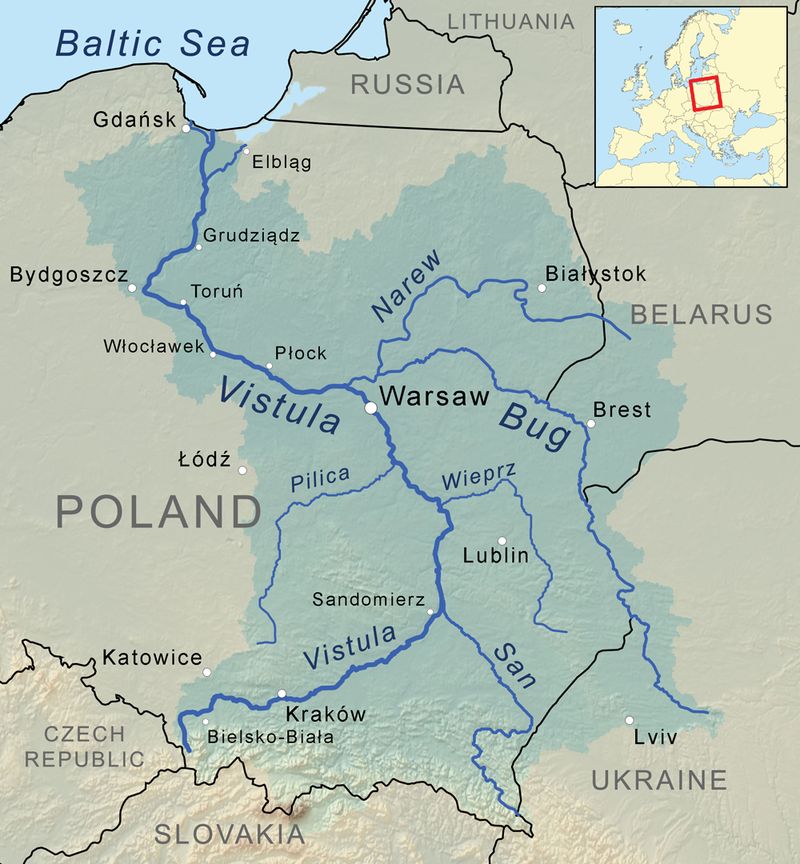 The Vistula on a map